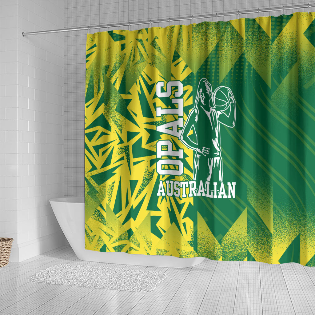 Australian Opals Basketball Shower Curtain Geometric Tribal Pattern In Green And Gold Athletic Art