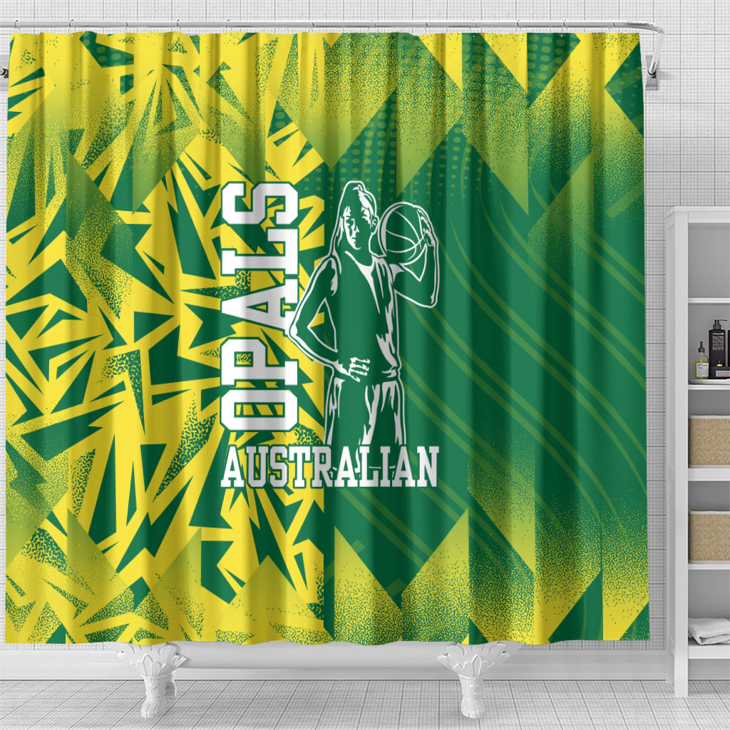 Australian Opals Basketball Shower Curtain Geometric Tribal Pattern In Green And Gold Athletic Art