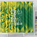 Australian Opals Basketball Shower Curtain Geometric Tribal Pattern In Green And Gold Athletic Art