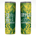 Australian Opals Basketball Skinny Tumbler Geometric Tribal Pattern In Green And Gold Athletic Art