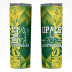 Australian Opals Basketball Skinny Tumbler Geometric Tribal Pattern In Green And Gold Athletic Art
