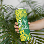 Australian Opals Basketball Skinny Tumbler Geometric Tribal Pattern In Green And Gold Athletic Art