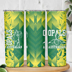 Australian Opals Basketball Skinny Tumbler Geometric Tribal Pattern In Green And Gold Athletic Art