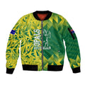 Australian Opals Basketball Sleeve Zip Bomber Jacket Geometric Tribal Pattern In Green And Gold Athletic Art