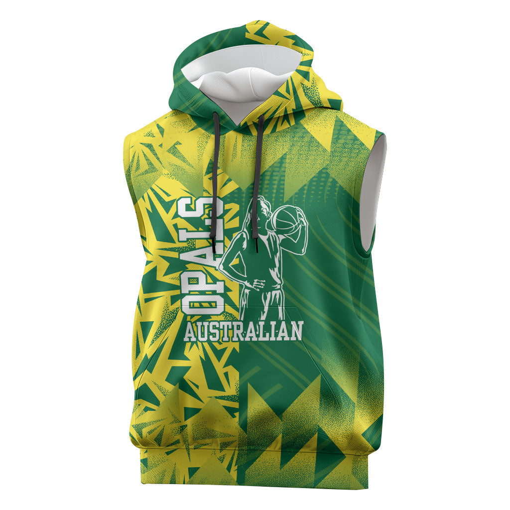 Australian Opals Basketball Sleeveless Hoodie Geometric Tribal Pattern In Green And Gold Athletic Art
