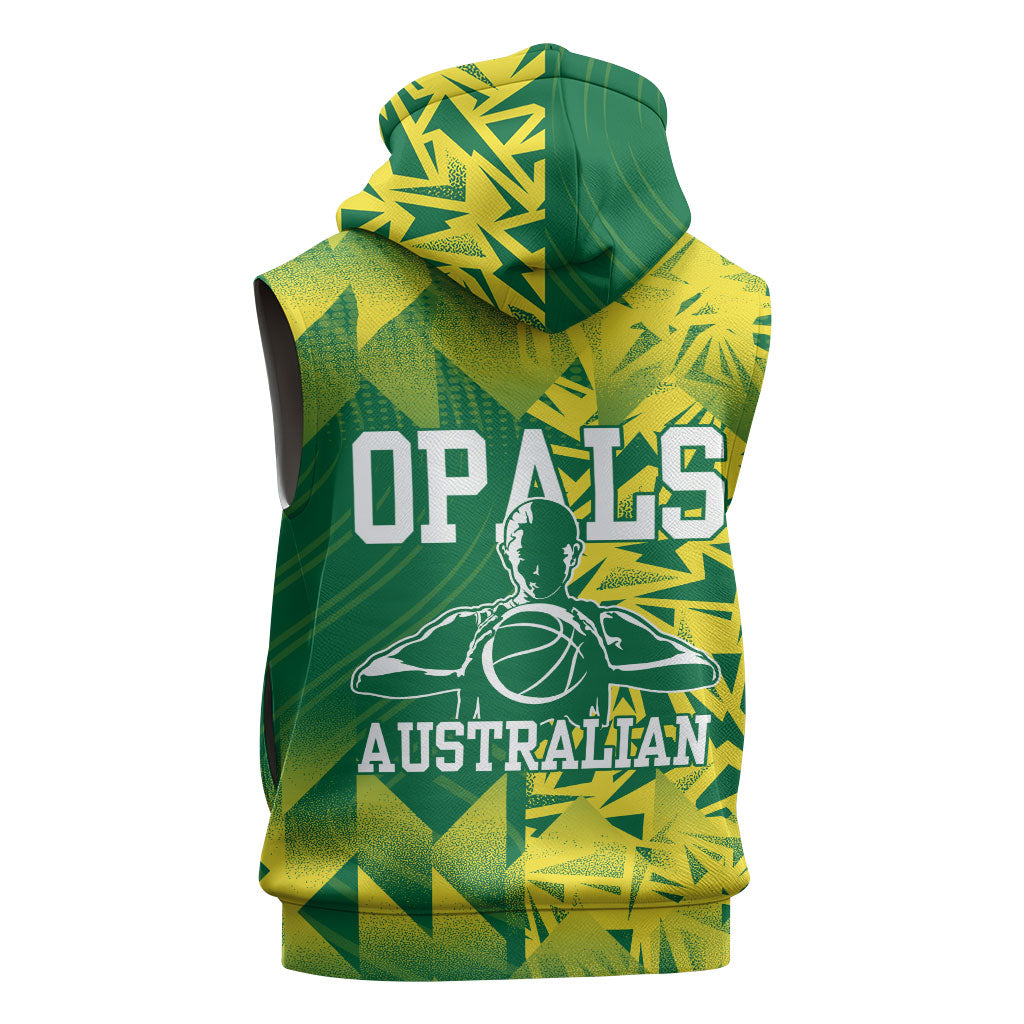 Australian Opals Basketball Sleeveless Hoodie Geometric Tribal Pattern In Green And Gold Athletic Art