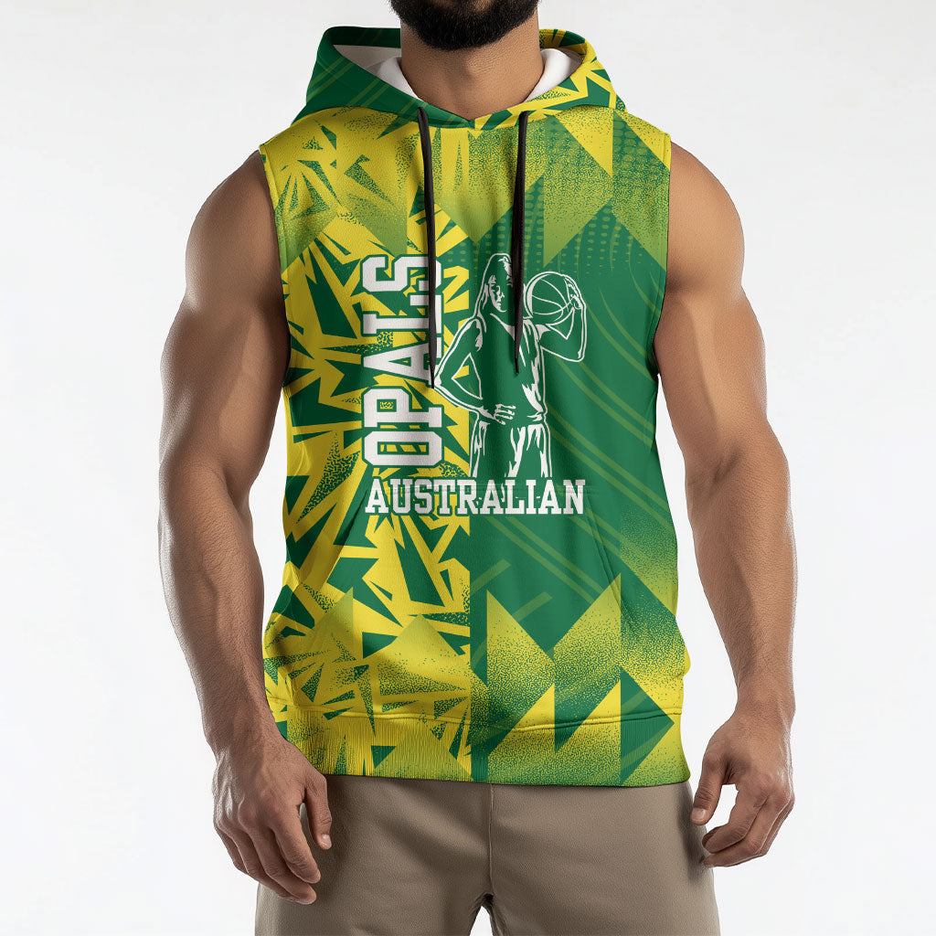 Australian Opals Basketball Sleeveless Hoodie Geometric Tribal Pattern In Green And Gold Athletic Art