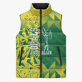 Australian Opals Basketball Sleeveless Puffer Jacket Geometric Tribal Pattern In Green And Gold Athletic Art