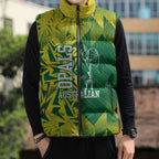 Australian Opals Basketball Sleeveless Puffer Jacket Geometric Tribal Pattern In Green And Gold Athletic Art