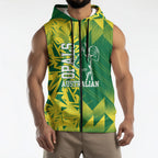 Australian Opals Basketball Sleeveless Zip Hoodie Geometric Tribal Pattern In Green And Gold Athletic Art