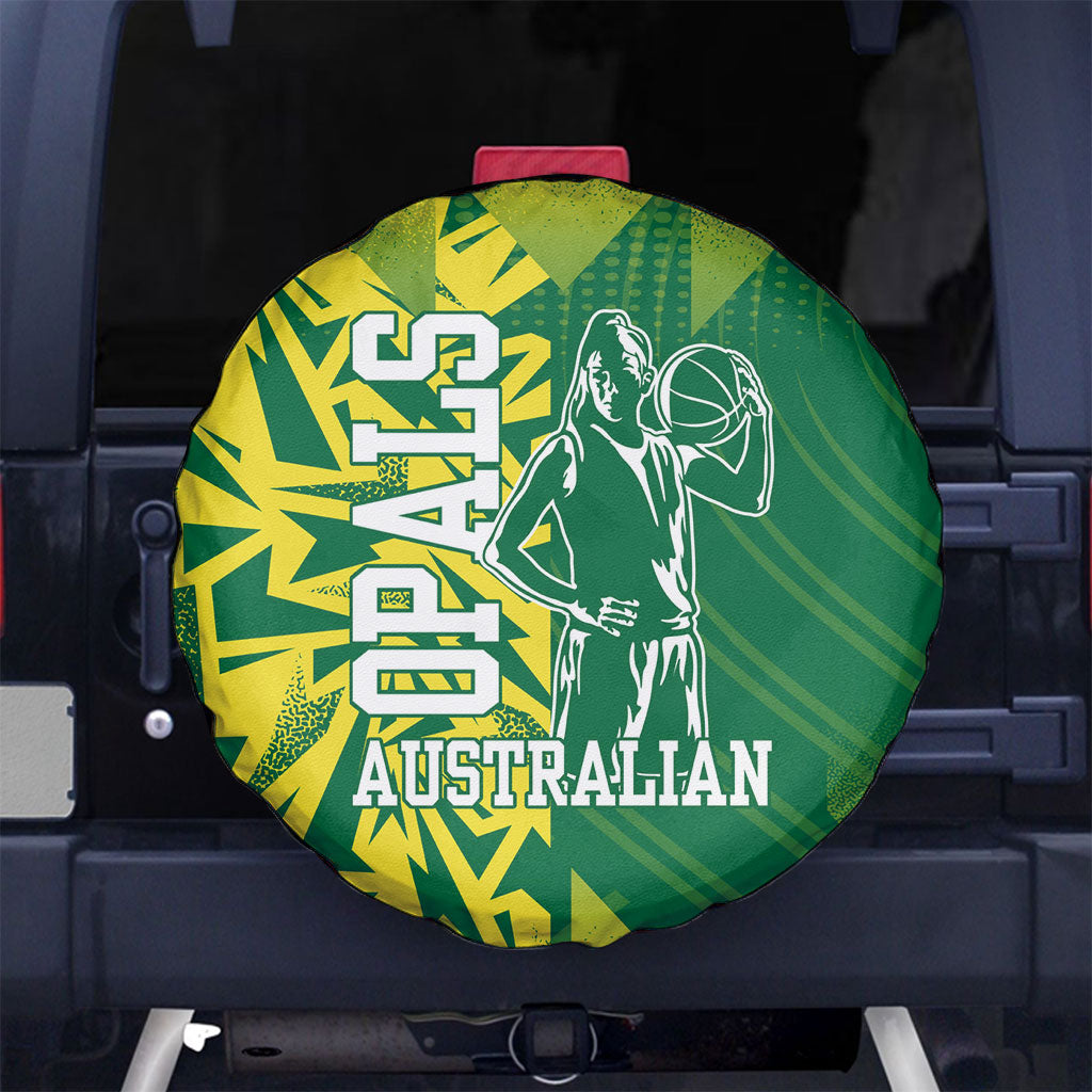 Australian Opals Basketball Spare Tire Cover Geometric Tribal Pattern In Green And Gold Athletic Art