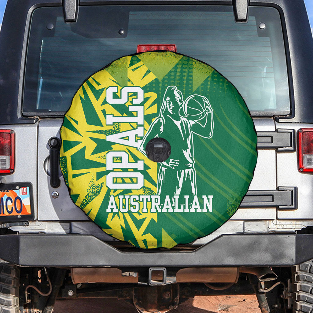 Australian Opals Basketball Spare Tire Cover Geometric Tribal Pattern In Green And Gold Athletic Art