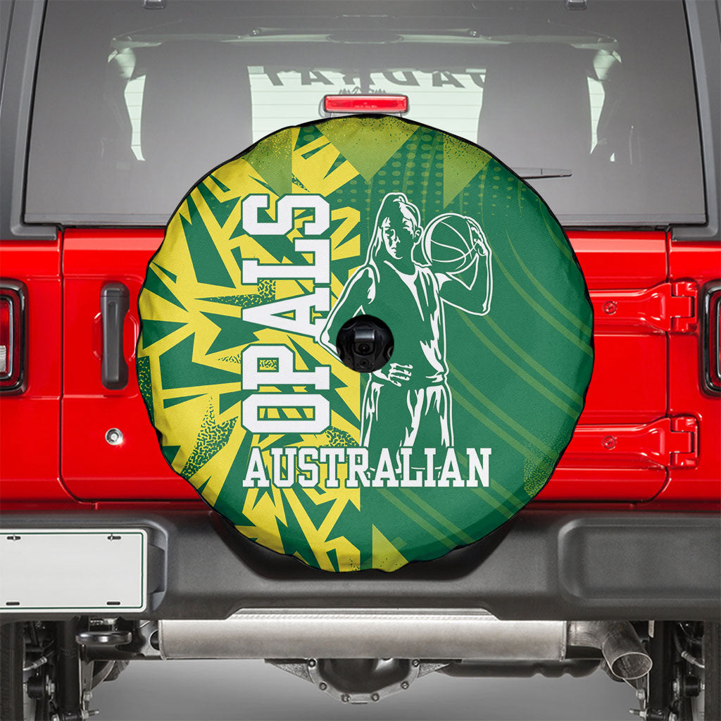 Australian Opals Basketball Spare Tire Cover Geometric Tribal Pattern In Green And Gold Athletic Art