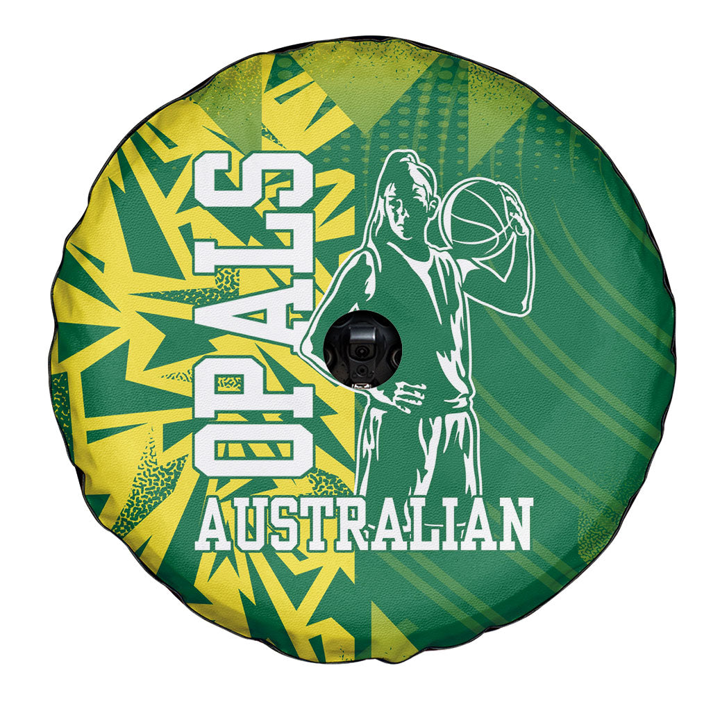 Australian Opals Basketball Spare Tire Cover Geometric Tribal Pattern In Green And Gold Athletic Art