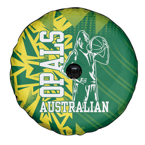 Australian Opals Basketball Spare Tire Cover Geometric Tribal Pattern In Green And Gold Athletic Art