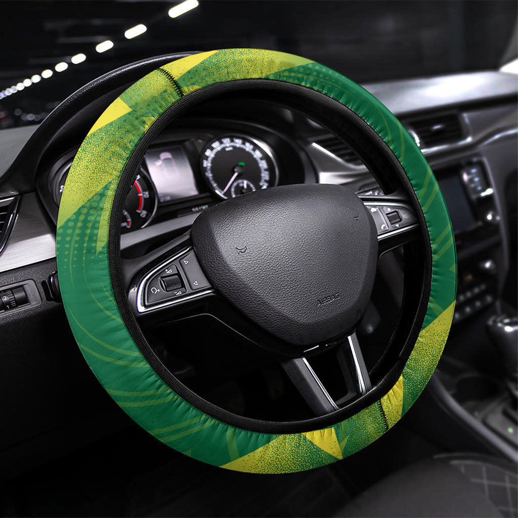Australian Opals Basketball Steering Wheel Cover Geometric Tribal Pattern In Green And Gold Athletic Art