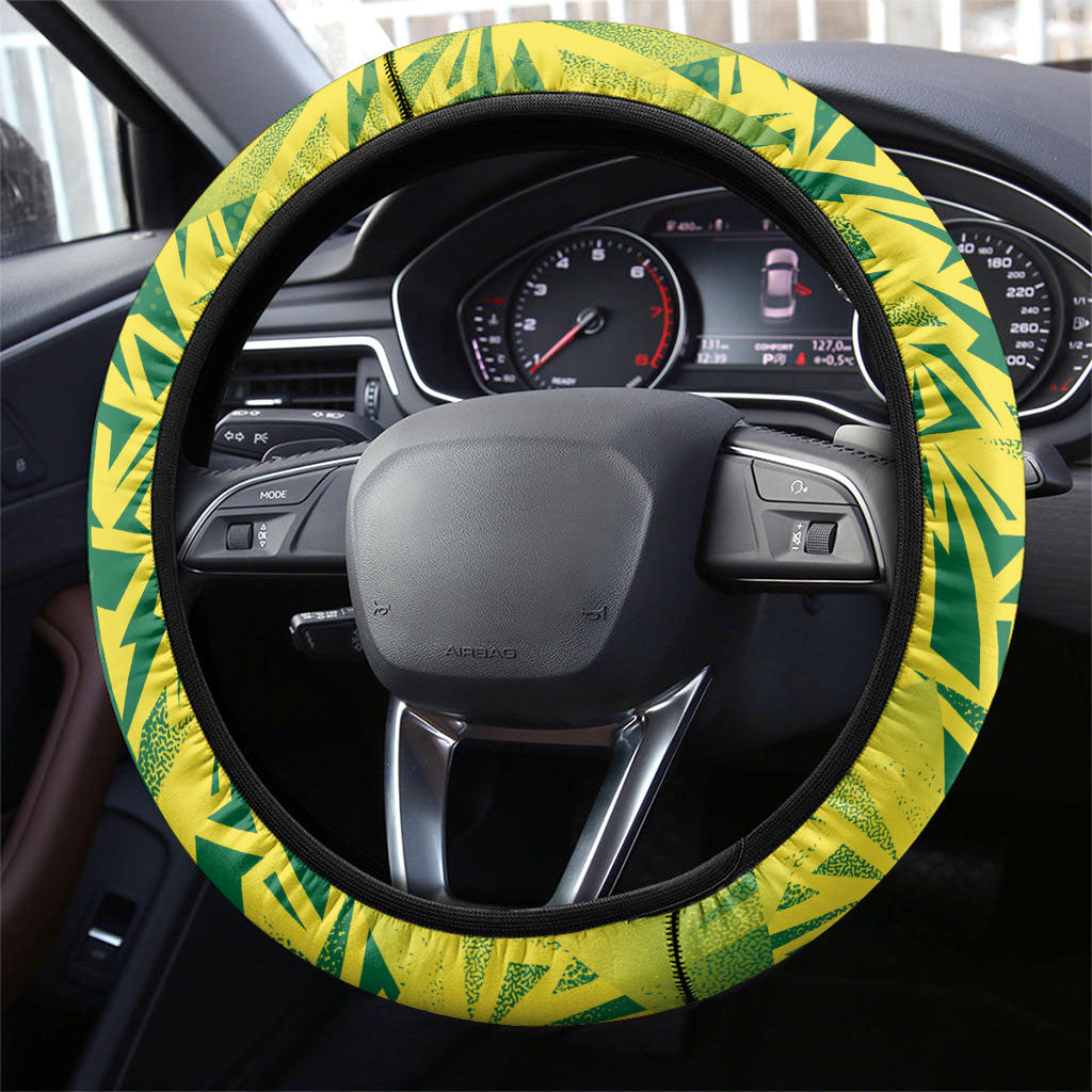 Australian Opals Basketball Steering Wheel Cover Geometric Tribal Pattern In Green And Gold Athletic Art