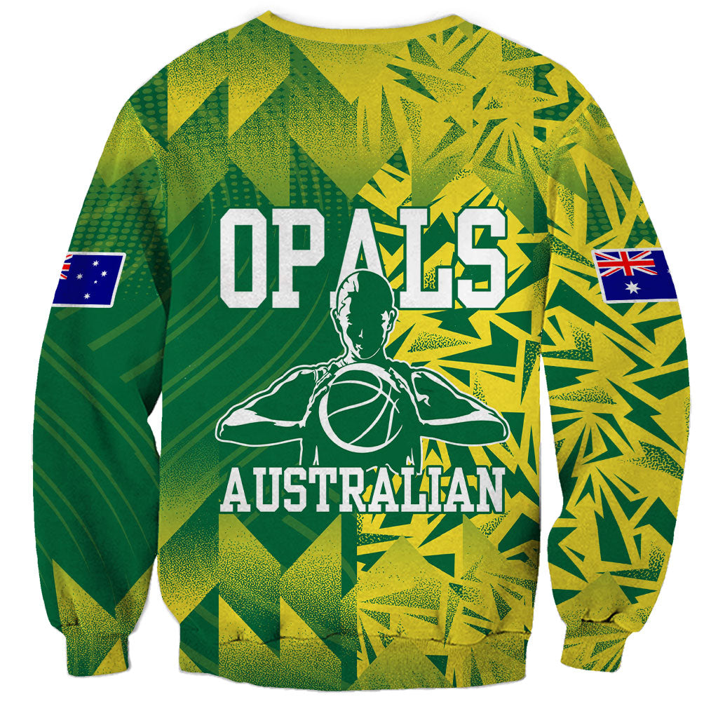 Australian Opals Basketball Sweatshirt Geometric Tribal Pattern In Green And Gold Athletic Art