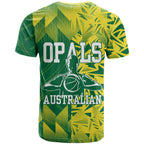 Australian Opals Basketball T Shirt Geometric Tribal Pattern In Green And Gold Athletic Art