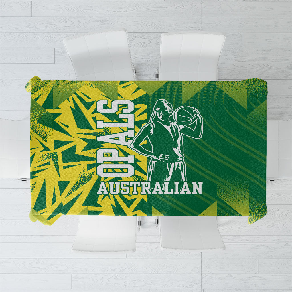 Australian Opals Basketball Tablecloth Geometric Tribal Pattern In Green And Gold Athletic Art