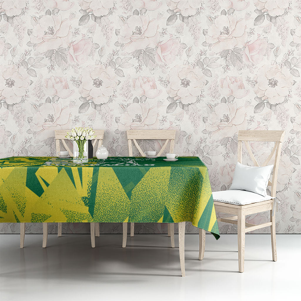 Australian Opals Basketball Tablecloth Geometric Tribal Pattern In Green And Gold Athletic Art