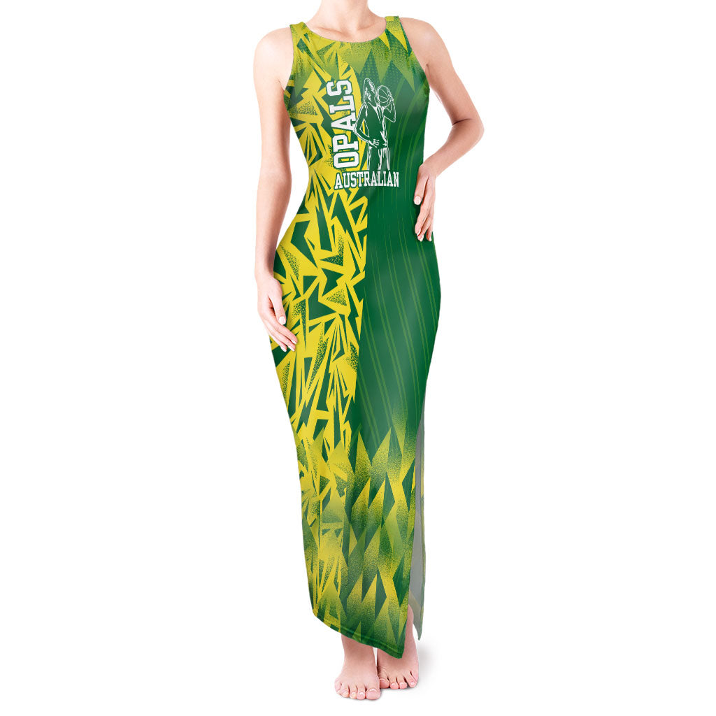 Australian Opals Basketball Tank Maxi Dress Geometric Tribal Pattern In Green And Gold Athletic Art
