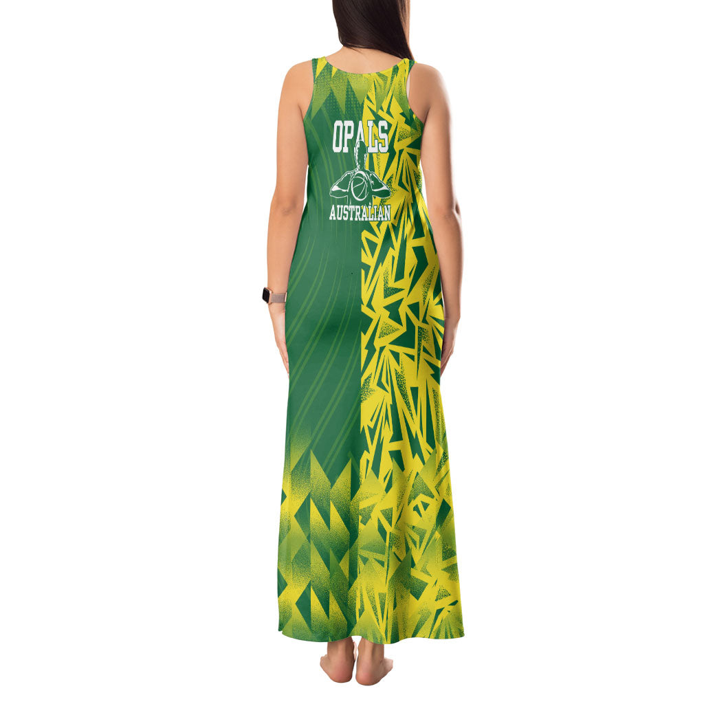 Australian Opals Basketball Tank Maxi Dress Geometric Tribal Pattern In Green And Gold Athletic Art