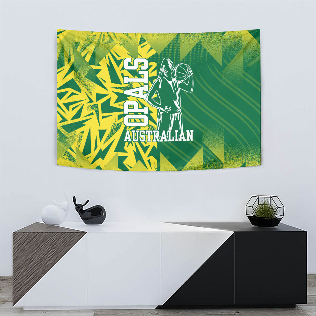 Australian Opals Basketball Tapestry Geometric Tribal Pattern In Green And Gold Athletic Art
