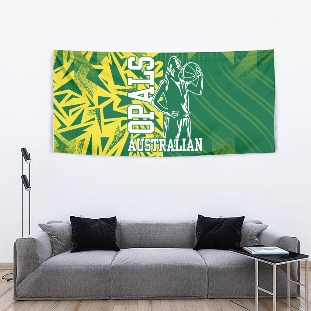 Australian Opals Basketball Tapestry Geometric Tribal Pattern In Green And Gold Athletic Art