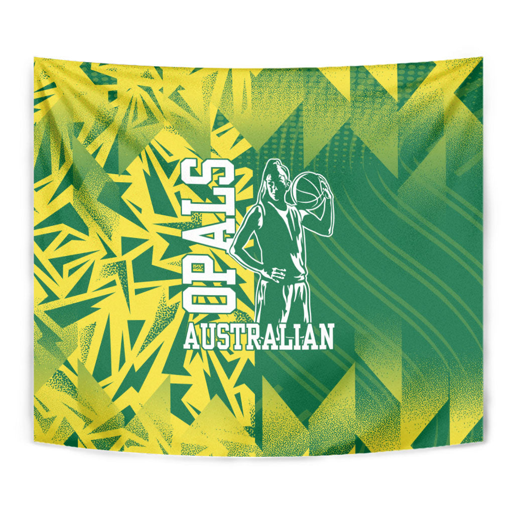 Australian Opals Basketball Tapestry Geometric Tribal Pattern In Green And Gold Athletic Art