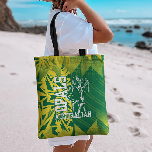 Australian Opals Basketball Tote Bag Geometric Tribal Pattern In Green And Gold Athletic Art