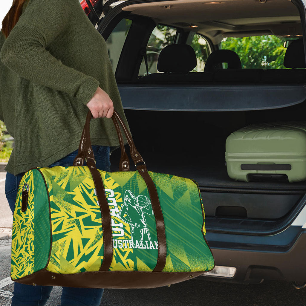 Australian Opals Basketball Travel Bag Geometric Tribal Pattern In Green And Gold Athletic Art