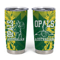 Australian Opals Basketball Tumbler Cup Geometric Tribal Pattern In Green And Gold Athletic Art