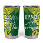 Australian Opals Basketball Tumbler Cup Geometric Tribal Pattern In Green And Gold Athletic Art