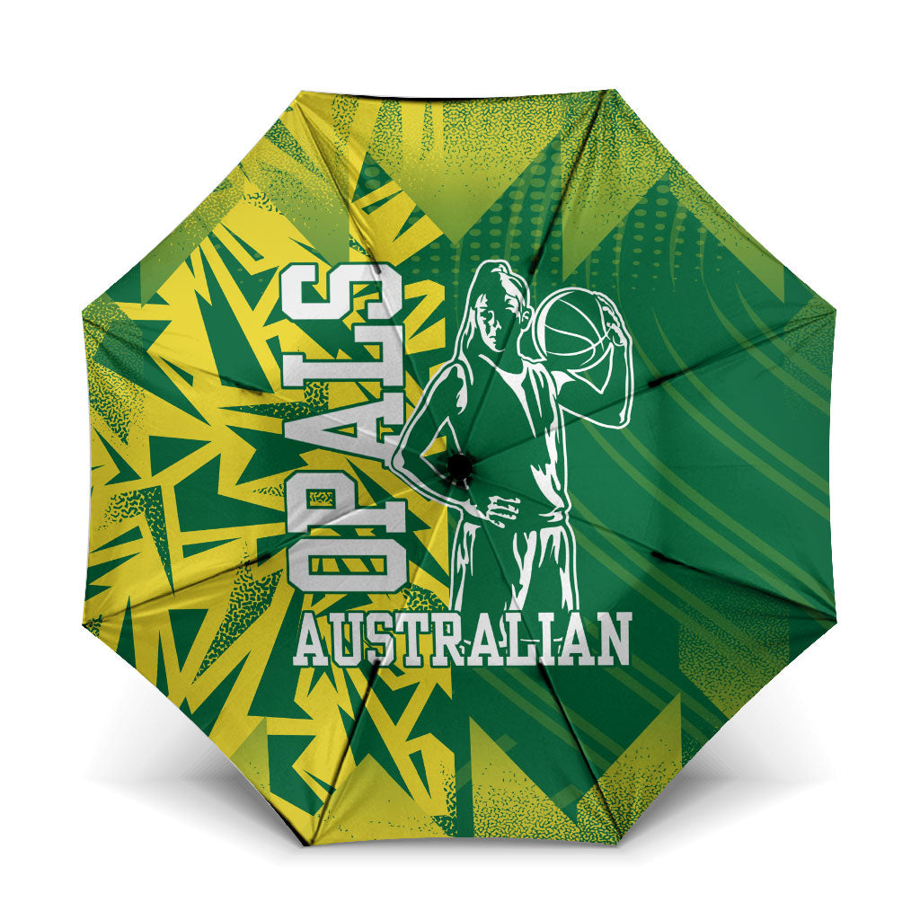 Australian Opals Basketball Umbrella Geometric Tribal Pattern In Green And Gold Athletic Art