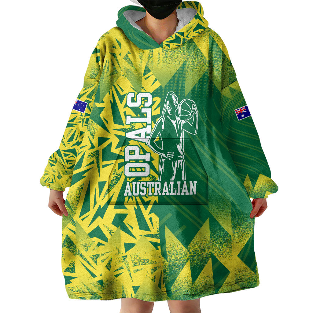 Australian Opals Basketball Wearable Blanket Hoodie Geometric Tribal Pattern In Green And Gold Athletic Art