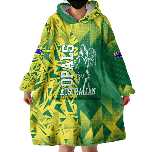 Australian Opals Basketball Wearable Blanket Hoodie Geometric Tribal Pattern In Green And Gold Athletic Art