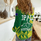 Australian Opals Basketball Women Casual Shirt Geometric Tribal Pattern In Green And Gold Athletic Art