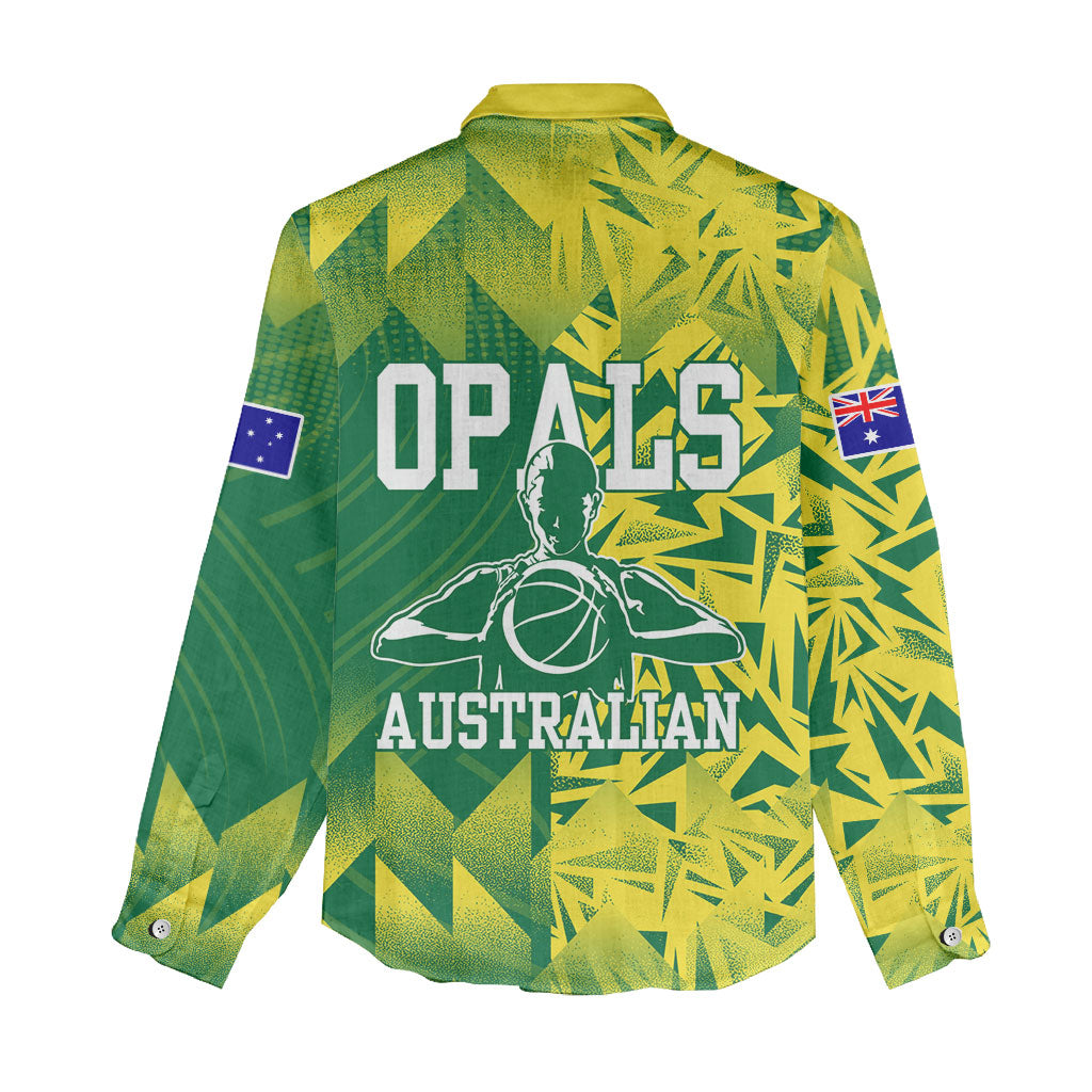 Australian Opals Basketball Women Casual Shirt Geometric Tribal Pattern In Green And Gold Athletic Art