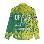 Australian Opals Basketball Women Casual Shirt Geometric Tribal Pattern In Green And Gold Athletic Art