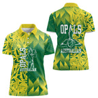 Australian Opals Basketball Women Polo Shirt Geometric Tribal Pattern In Green And Gold Athletic Art