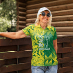 Australian Opals Basketball Women Polo Shirt Geometric Tribal Pattern In Green And Gold Athletic Art