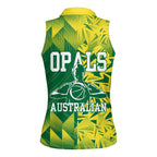 Australian Opals Basketball Women Sleeveless Polo Shirt Geometric Tribal Pattern In Green And Gold Athletic Art
