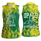 Australian Opals Basketball Women Sleeveless Polo Shirt Geometric Tribal Pattern In Green And Gold Athletic Art