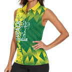 Australian Opals Basketball Women Sleeveless Polo Shirt Geometric Tribal Pattern In Green And Gold Athletic Art