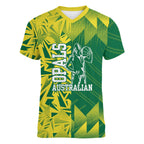 Australian Opals Basketball Women V-Neck T-Shirt Geometric Tribal Pattern In Green And Gold Athletic Art