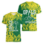 Australian Opals Basketball Women V-Neck T-Shirt Geometric Tribal Pattern In Green And Gold Athletic Art