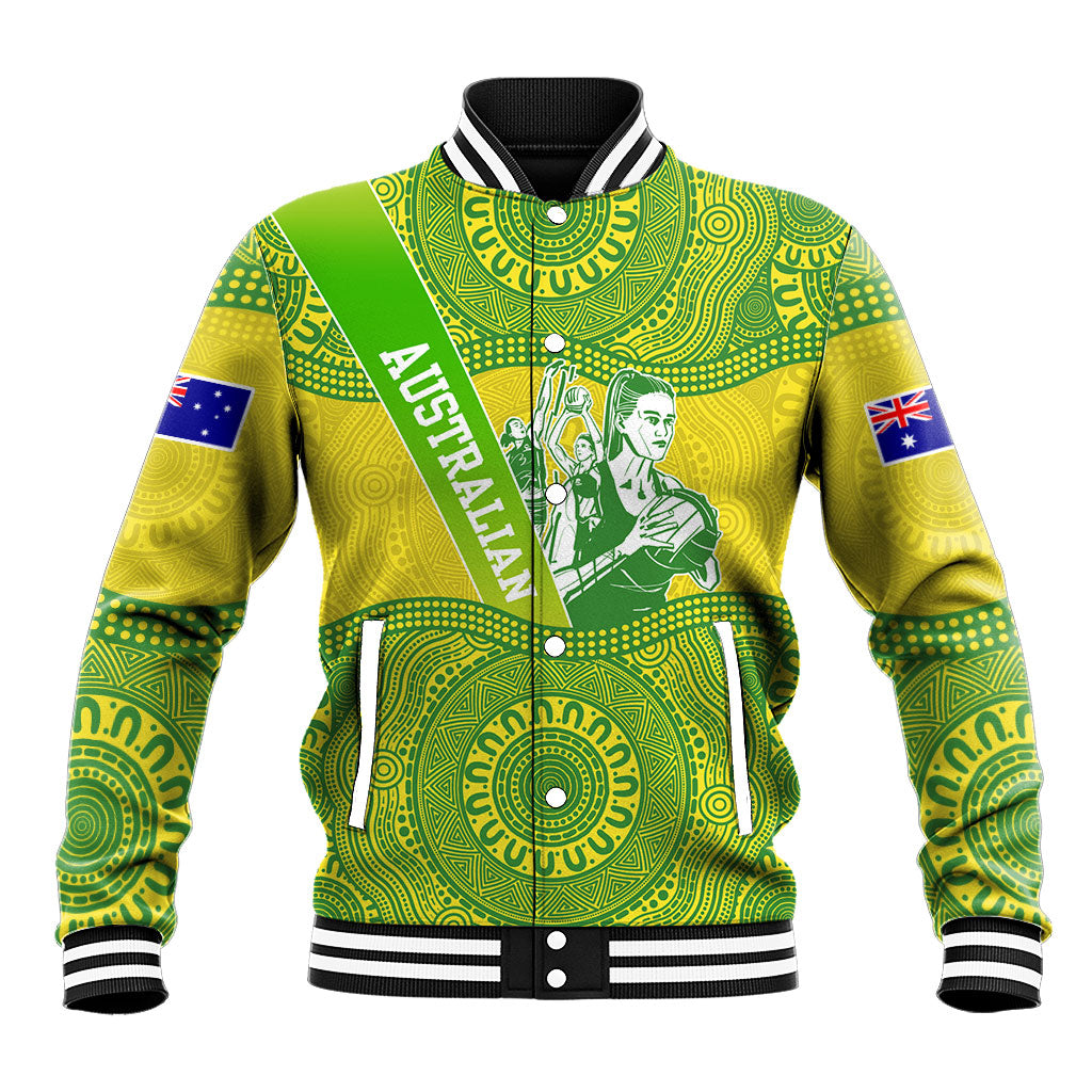 Australian Diamonds Netball Baseball Jacket Indigenous Aboriginal Art Style Dot Pattern Graphics