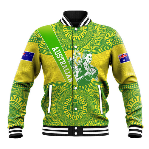 Australian Diamonds Netball Baseball Jacket Indigenous Aboriginal Art Style Dot Pattern Graphics