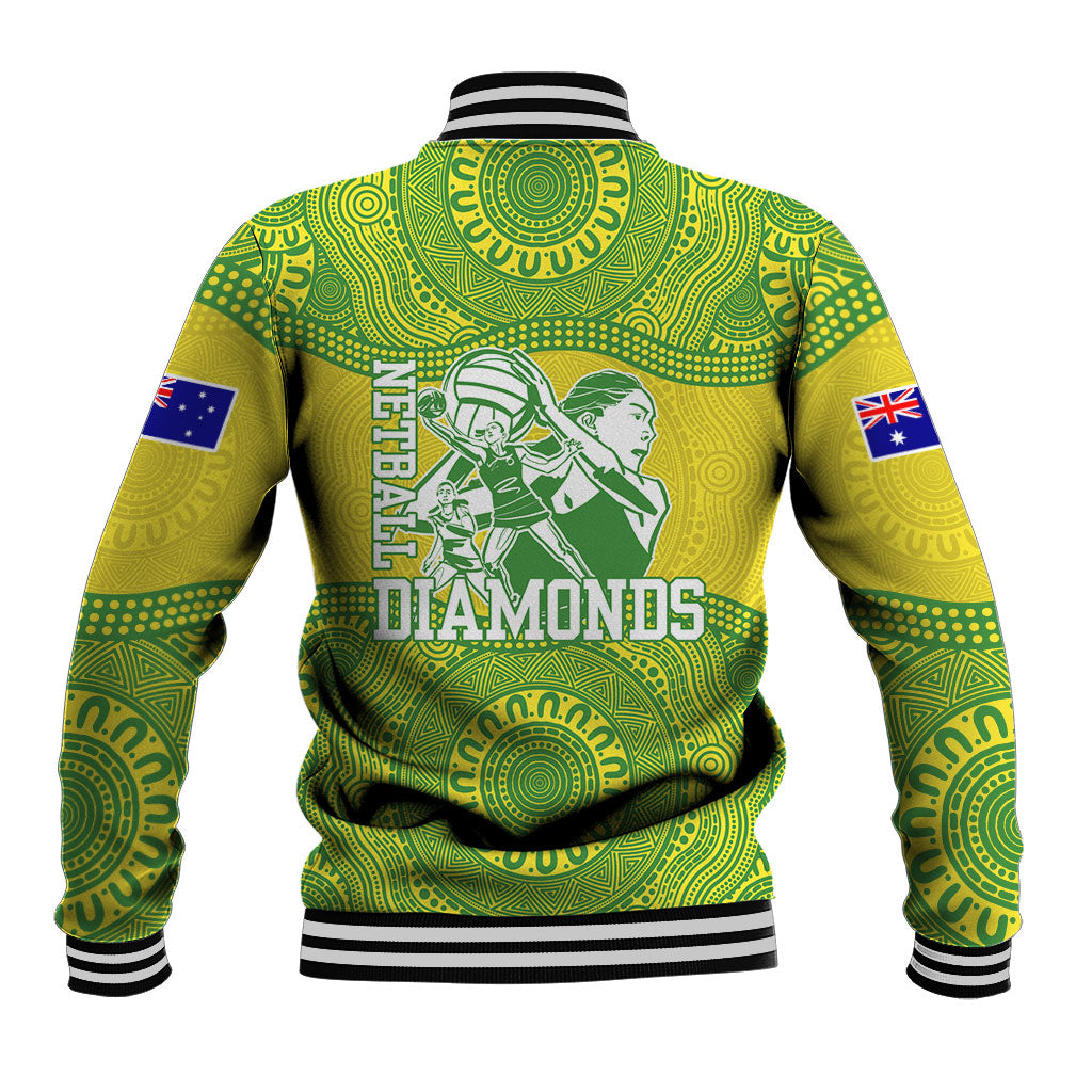 Australian Diamonds Netball Baseball Jacket Indigenous Aboriginal Art Style Dot Pattern Graphics